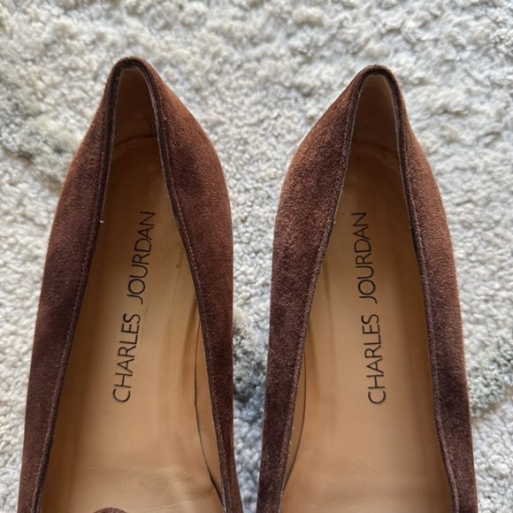 Charles Jourdan chocolate brown loafers suede leather slip on 7.5 - Picture 5 of 12